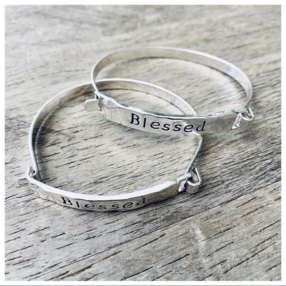 SET OF 2 BLESSED SILVER STAINLESS STEEL BANGLE - Picture 3 of 5